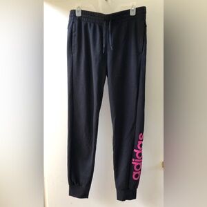 Adidas Black Joggers with Pink Logo